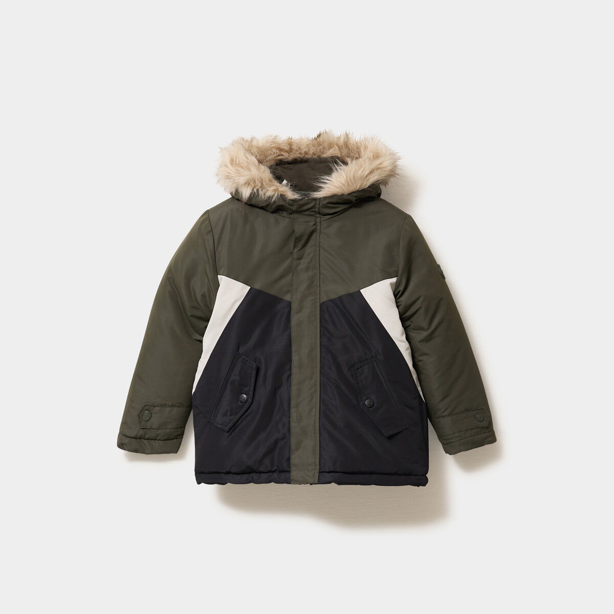 Parka 3-en-1 &agrave; capuche fausse fourrure vert kaki gar&ccedil;on
