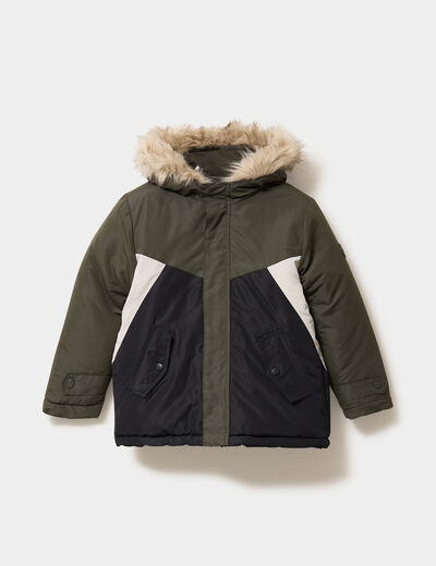 Parka 3-en-1 &agrave; capuche fausse fourrure vert kaki gar&ccedil;on