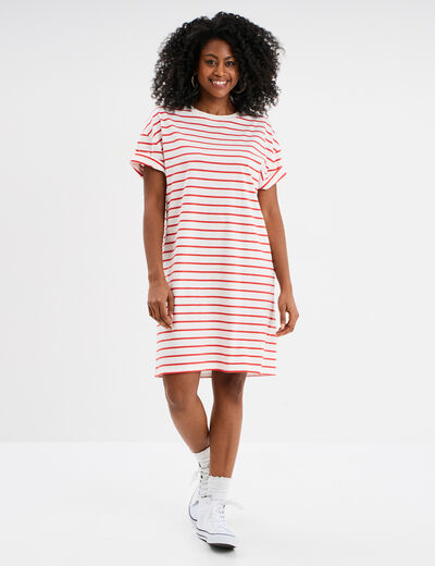 Robe t-shirt col rond manches courtes ecru femme