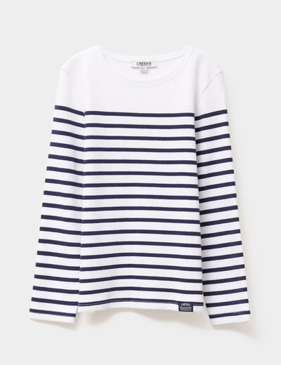 T-shirt marini&egrave;re manches longues coton ecru fille