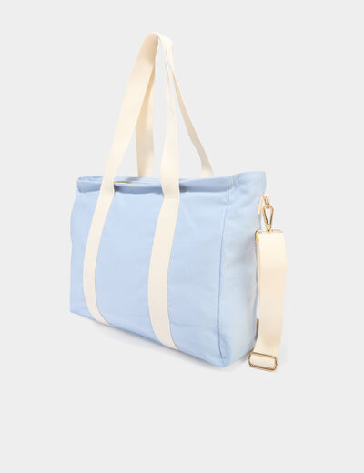 Sac cabas avec bandouli&egrave;re bleu ciel femme