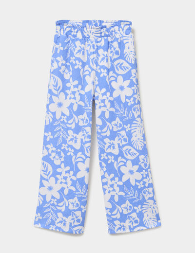 Pantalon taille &eacute;lastiqu&eacute;e effet froiss&eacute; bleu fille