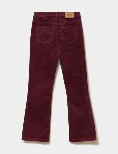 Pantalon flare effet velours c&ocirc;tel&eacute; bordeaux fille