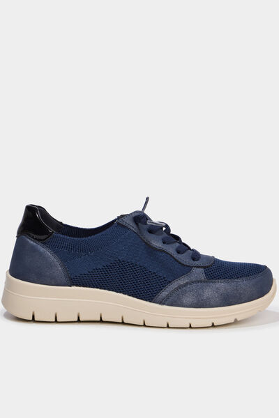 Tennis basses &agrave; lacets pied large bleu marine femme