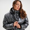 Doudoune &agrave; capuche effet simili cuir gris argent femme grande taille