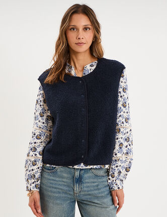 Veste sans manches effet polaire bleu marine femme