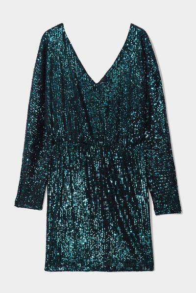 Robe courte à sequins avec dos ouvert vert canard femme