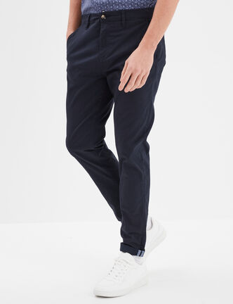 Pantalon chino slim stretch bleu marine homme