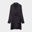 Robe satin portefeuille courte noir femme
