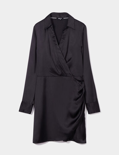 Robe satin portefeuille courte noir femme