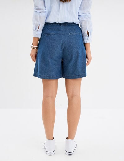 Short large jean coton ceinture à nouer denim double stone femme