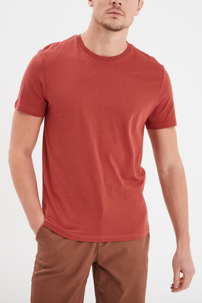 T-shirt droit en coton manches courtes rouge fonc&eacute; homme