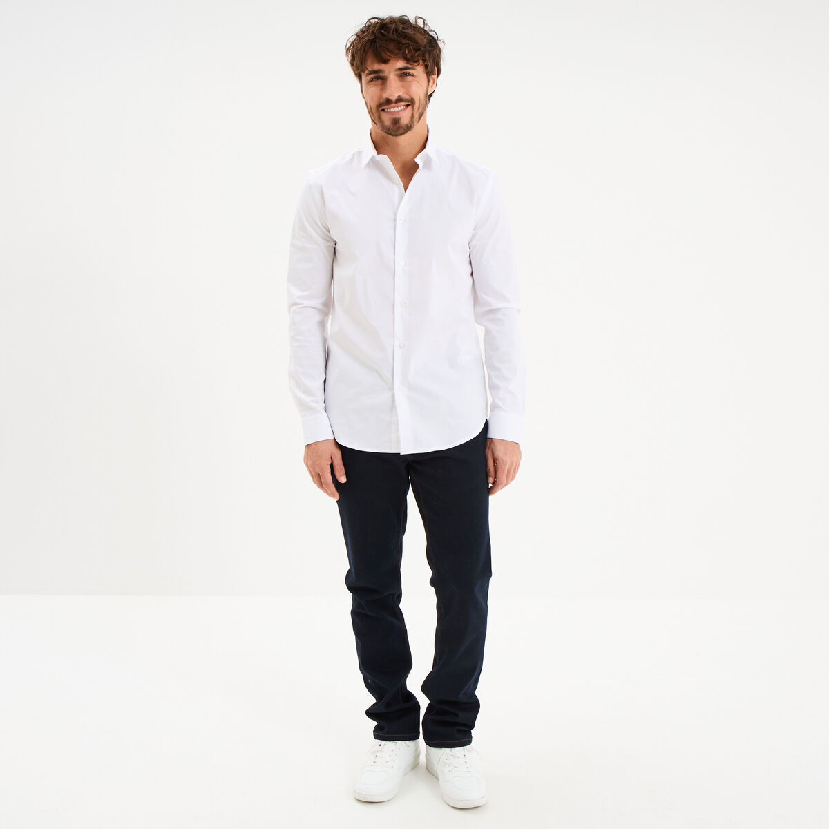 Chemise stretch manches longues blanc homme