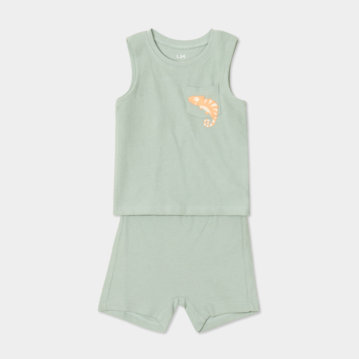 Ensemble 2 pièces débardeur short coton vert pastel bébé garçon