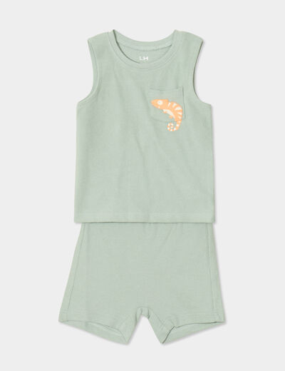 Ensemble 2 pièces débardeur short coton vert pastel bébé garçon