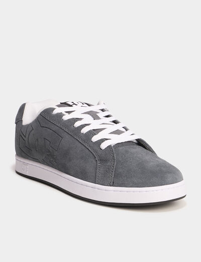 Tennis basses en cuir &agrave; lacets gris homme