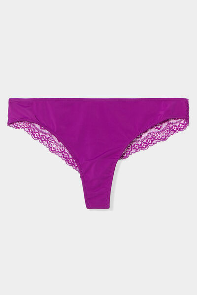 Tanga avec micro dentelle violet femme