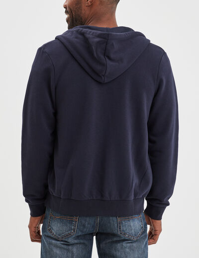 Sweat zippé molleton à capuche bleu marine homme