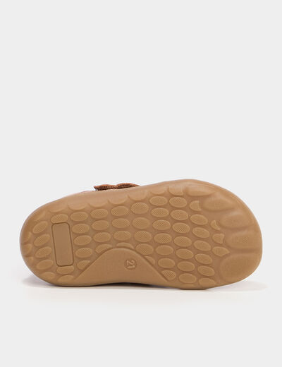 Bottillons scratchs cuir semelle souple marron bébé garçon