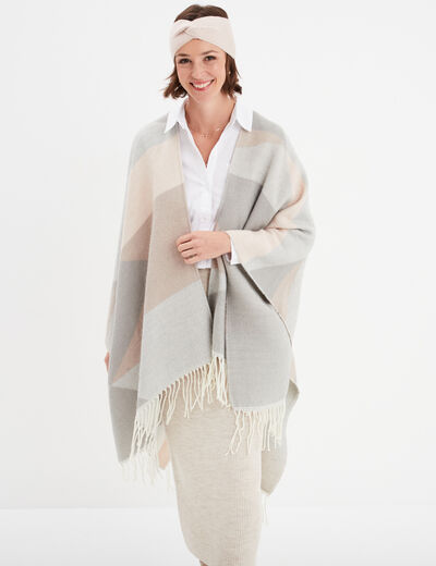 Poncho ample asymétrique à franges gris clair femme