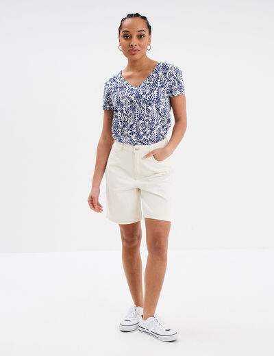 T-shirt col en V manches courtes bleu marine femme