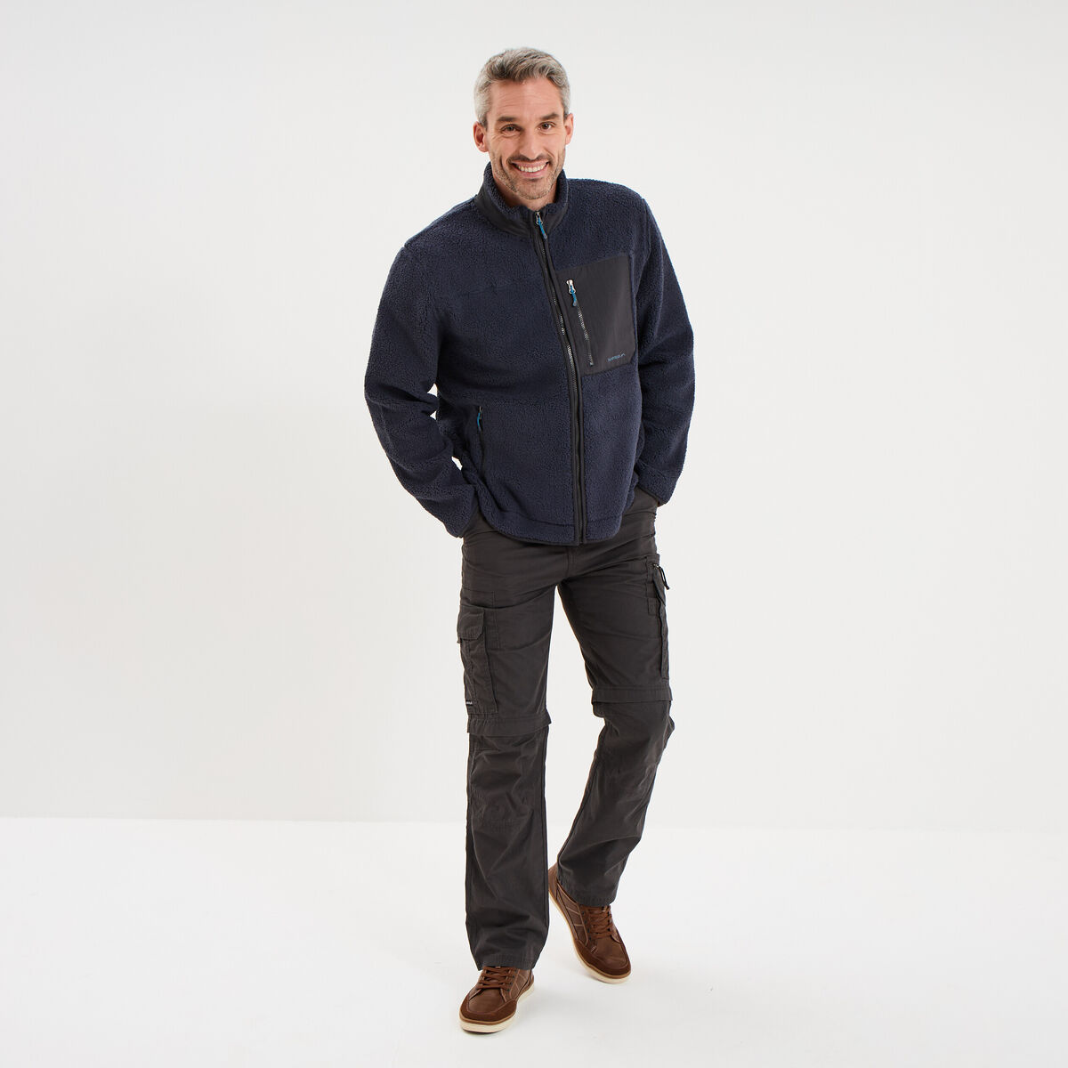 Veste effet sherpa zipp&eacute;e 3 poches bleu fonc&eacute; homme