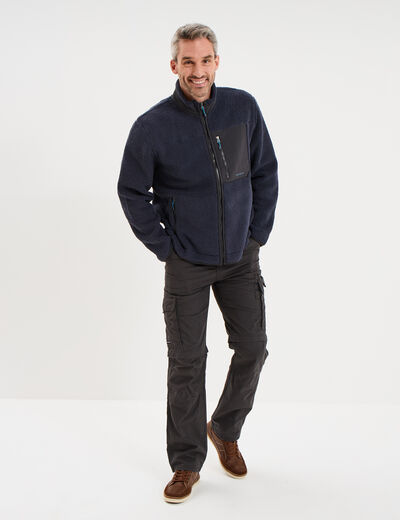 Veste effet sherpa zipp&eacute;e 3 poches bleu fonc&eacute; homme