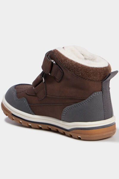 Bottines fourr&eacute;es &agrave; scratchs Trappeur marron gar&ccedil;on