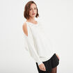Pull perles et strass au col blanc femme