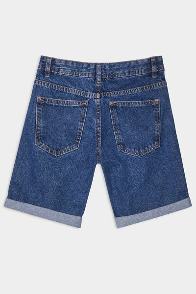 Bermuda jean straight taille élastique denim stone garçon