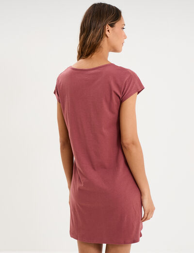 Chemise de nuit courte col rond rose framboise femme