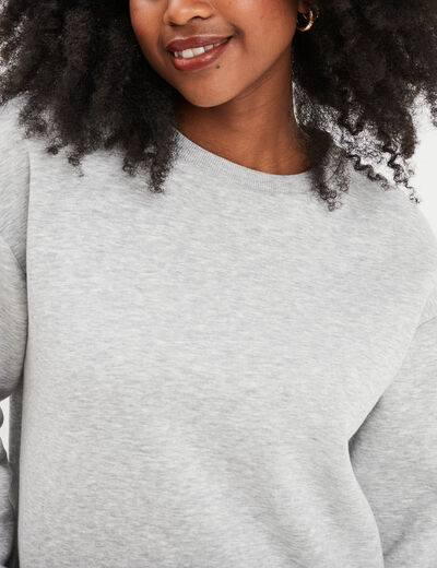 Sweat col rond manches longues gris clair femme