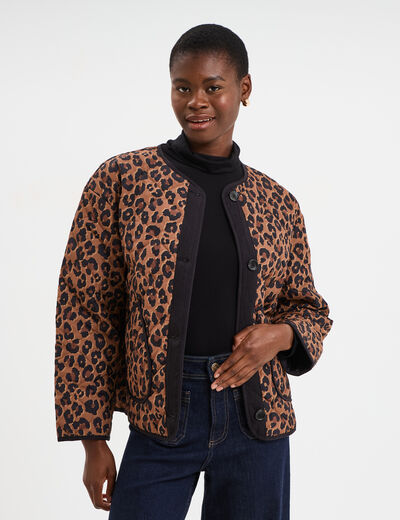 Veste matelass&eacute;e boutonn&eacute;e col rond camel femme