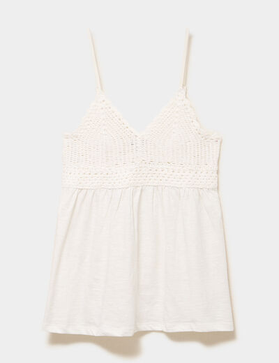 D&eacute;bardeur effet crochet col V coton blanc femme