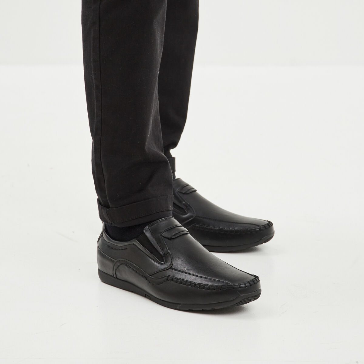 Mocassins confort &agrave; bout carr&eacute; noir homme