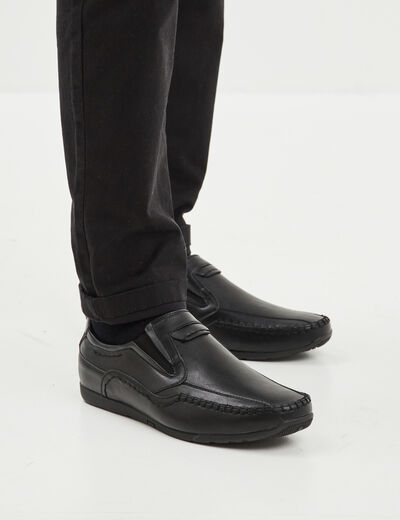 Mocassins confort &agrave; bout carr&eacute; noir homme