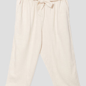 Pantacourt droit ceinturé lin mélangé beige femme grande taille