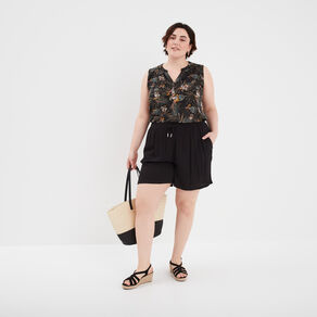 Débardeur ajusté col en V noir femme grande taille