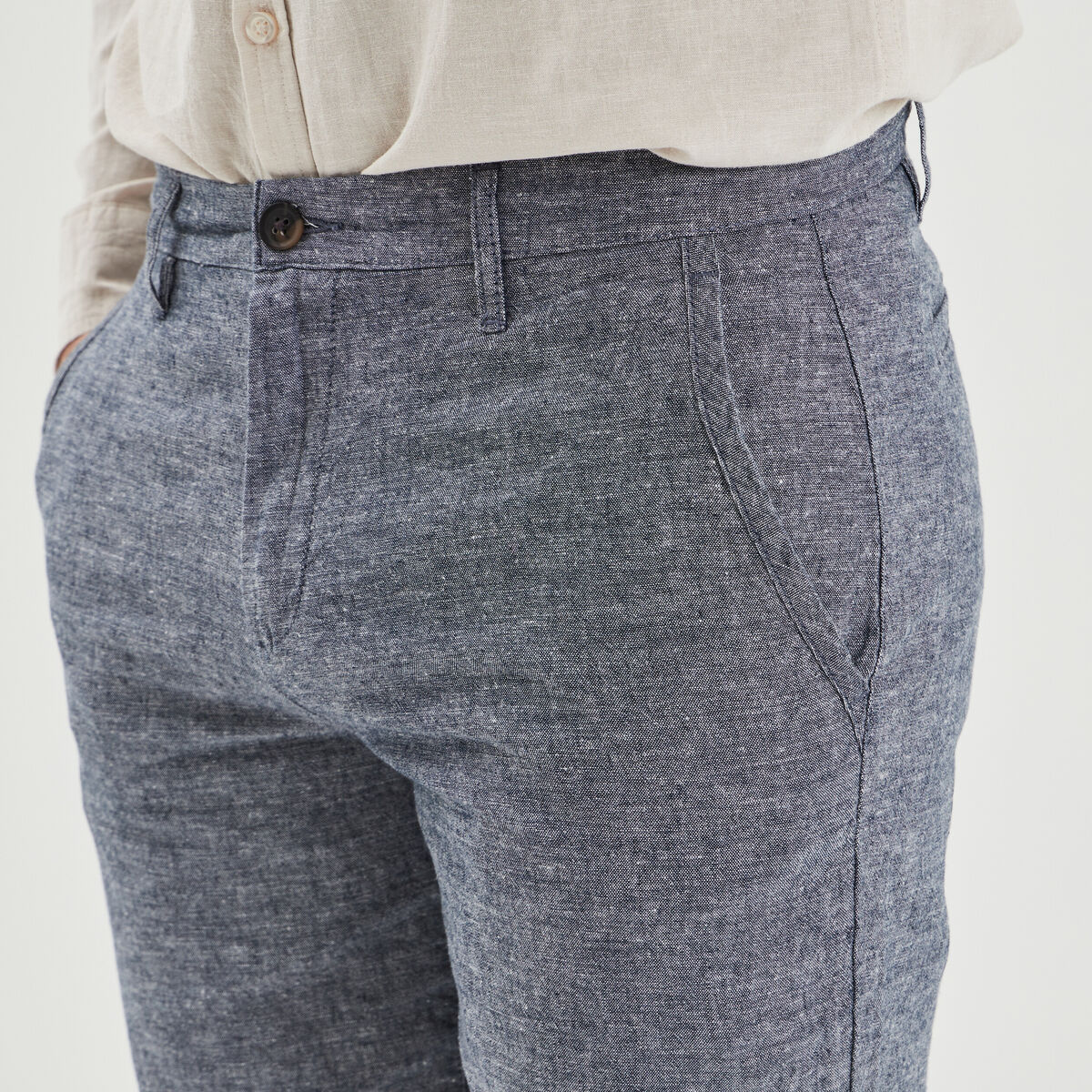 Short chino droit lin majoritaire bleu marine homme
