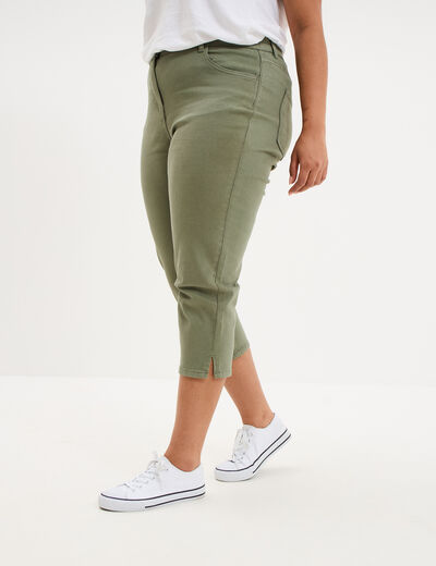 Pantalon corsaire skinny taille haute vert kaki femme grande taille
