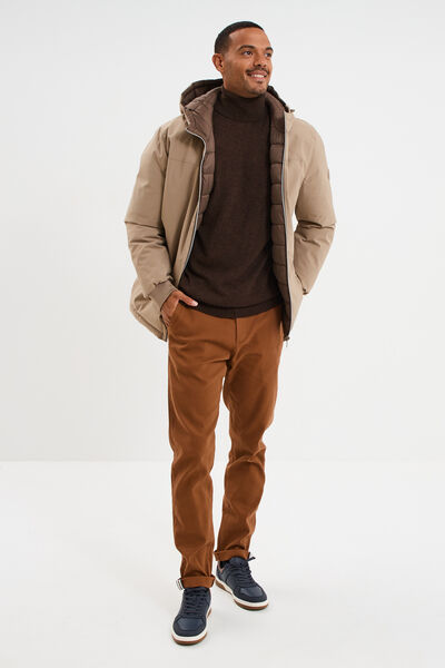 Pull col roul&eacute; manches longues marron fonc&eacute; homme