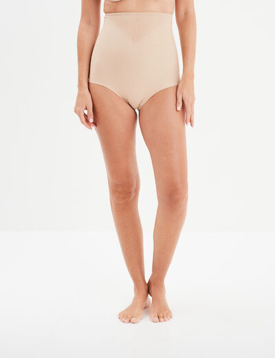 Culotte taille haute gainante dentelle beige femme