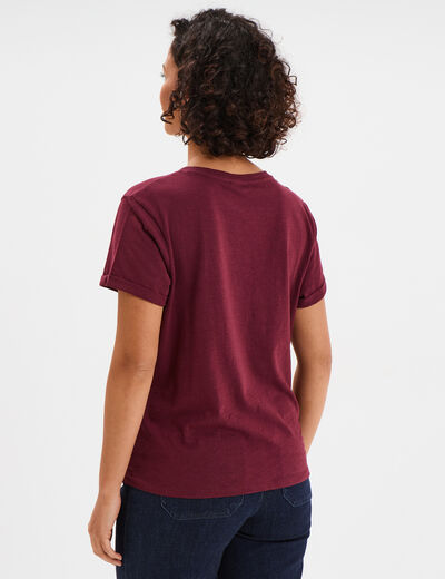 T-shirt manches courtes coton bordeaux femme