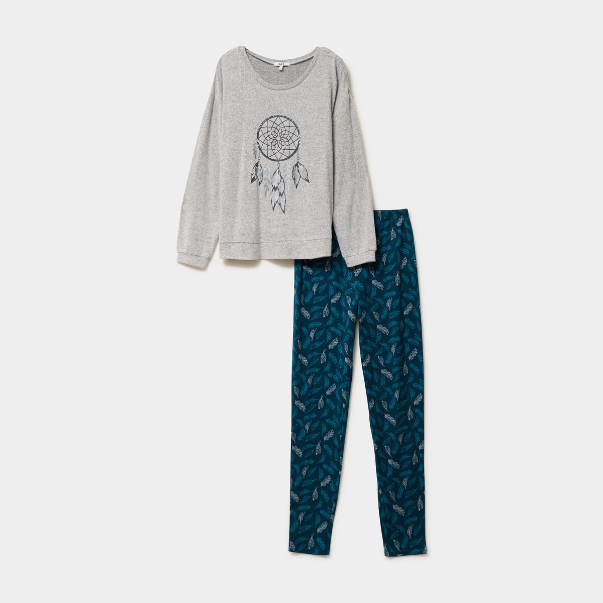 Ensemble pyjama legging et t-shirt gris clair femme