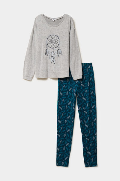 Ensemble pyjama legging et t-shirt gris clair femme