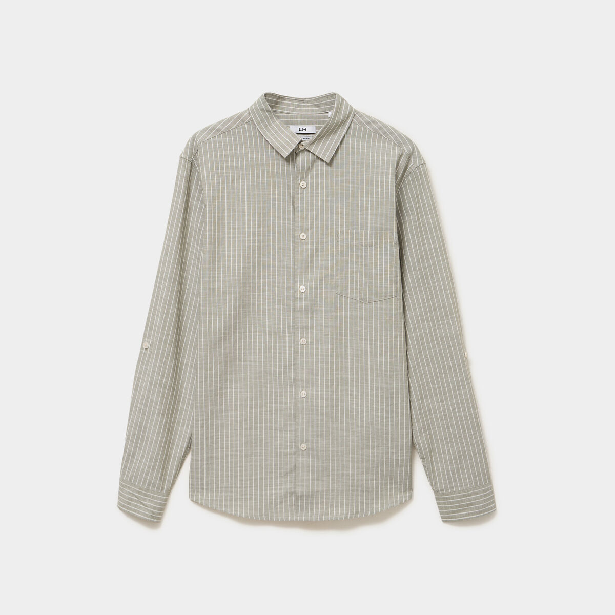 Chemise manches longues coton vert kaki homme
