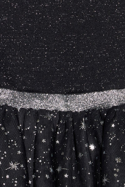 Robe de soirée évasée à fils métallisés noir fille
