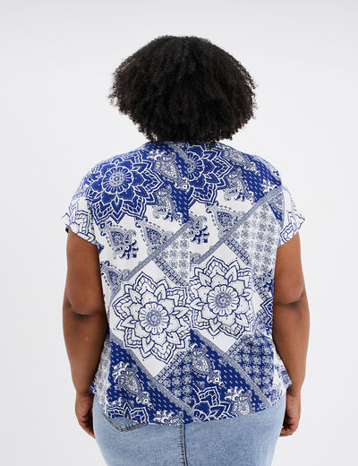 Blouse fluide col à cordons bleu femme grande taille