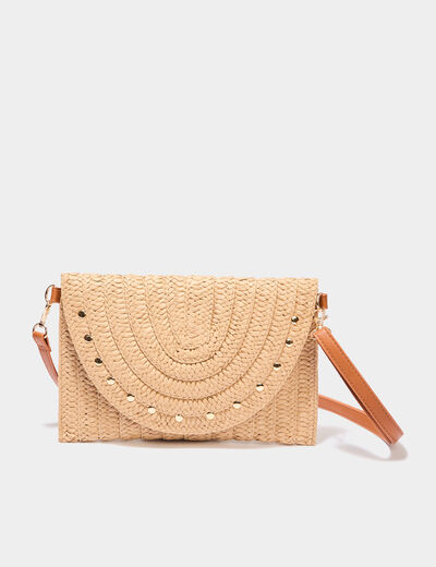 Sac pochette tressé sable femme
