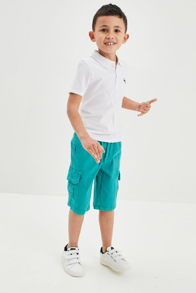 Polo manches courtes à détail brodé blanc garçon
